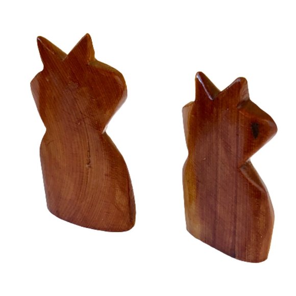 Vintage Wood Hinged Box with Lid + 2 Hand Carved Kitty Cats Middle East - Picture 12 of 15